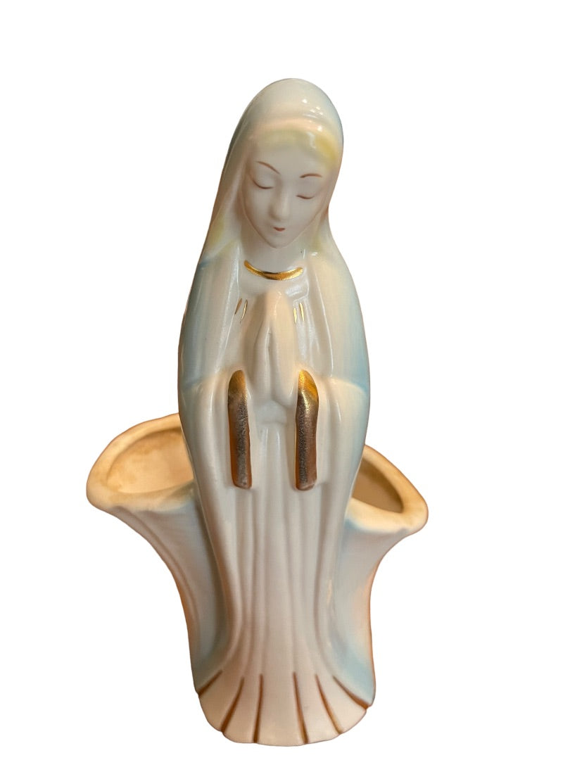 Virgin Mary Planter Praying Religious Ceramic Madonna 11"h Vintage Midcentury