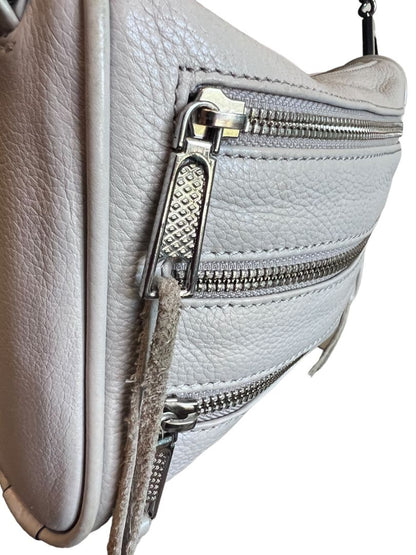 Rebecca Minkoff Lt Gray Leather Crossbody Purse Silver 4 Zip Accent Chain Strap Tassle Handbag