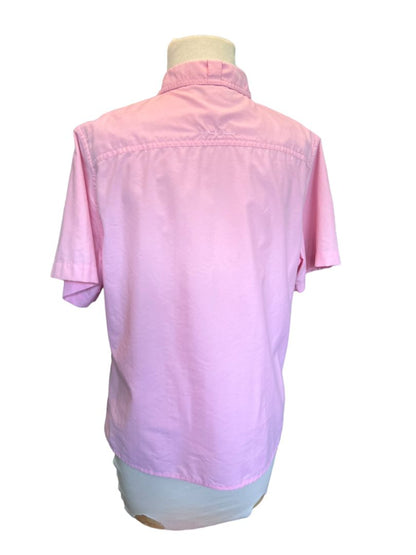 Large ExOfficio Pink Button Down Short Sleeve Shirt Outdoors