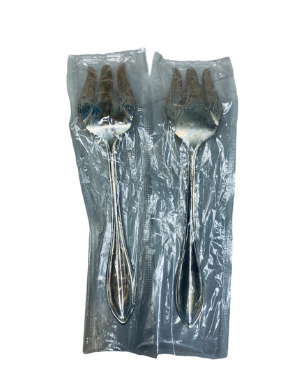 Oneida Ltd "Silver Arbor" Flatware Beaded Edge Set of 2 Serving Forks 8.25"