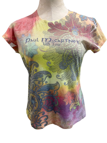 XL Paul McCartney US Tour Womens Boho Floral Concert Tshirt Short Sleeve Fitted