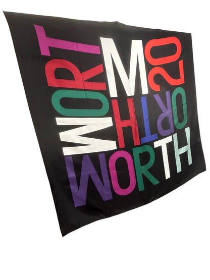 Worth 100% Silk Scarf 36" Square Black Multicolor Logo "20" In Box