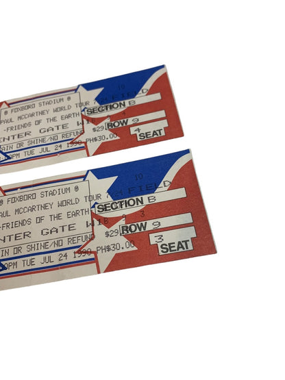 Set of 2 Paul McCartney World Tour Tickets July 24 1990 Foxboro Stadium Friends of the Earth Vintage