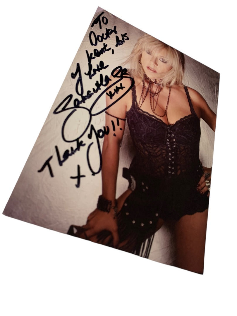 Samantha Fox Promotional Cardstock Flyer Personalized Autograph 6 x 8.5 Signed Black Corset