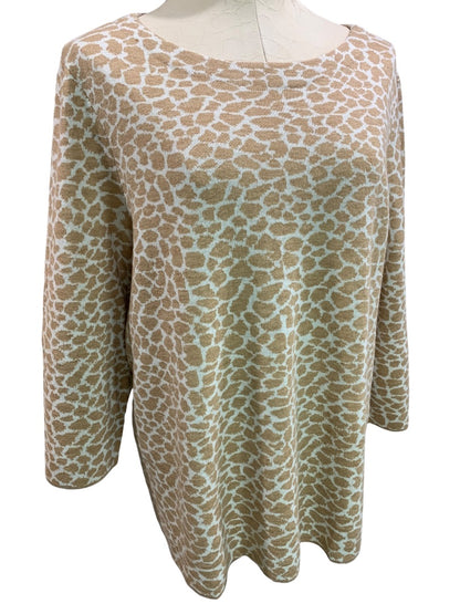 2X Talbots Woman Animal Print 3/4 Sleeve Sweater Merino Wool Cotton Blend