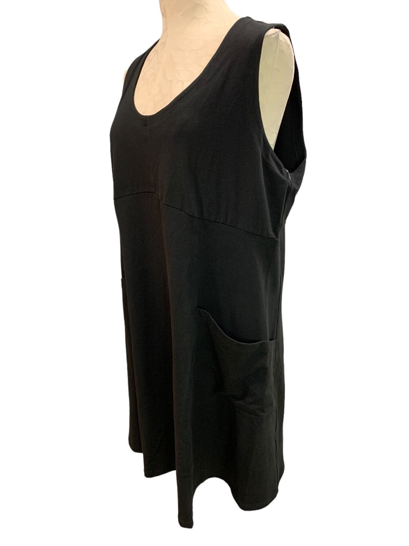 XL Eileen Fisher New Black  Organic Cotton Stretch Jersey Dress Pockets Sleeveless A-Line