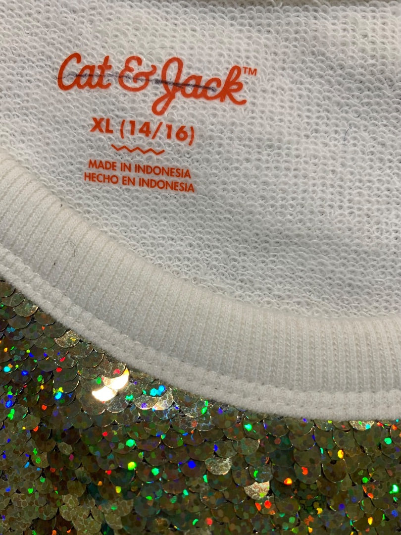 Size 14/16 Cat & Jack Girls Pullover Long Sleeve Shirt Glittery Sequins