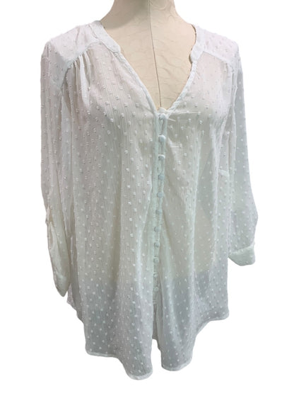 3X Torrid Womens Sheer White Swiss Dot Blouse Button Up Shirt Roll Tab Sleeves