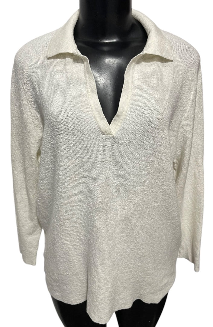 Large Eileen Fisher Linen Blend V-Neck Pullover Sweater Womens