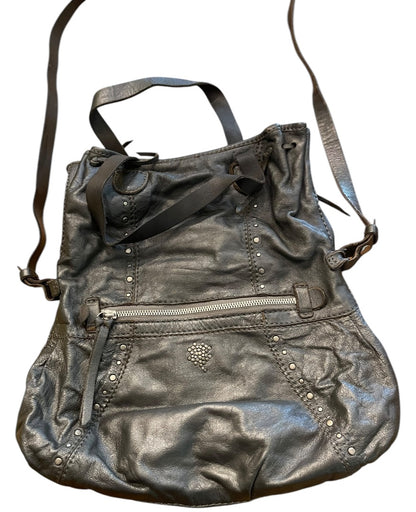 Lucky Brand Lambskin Foldover Crossbody Handbag Charcoal Gray