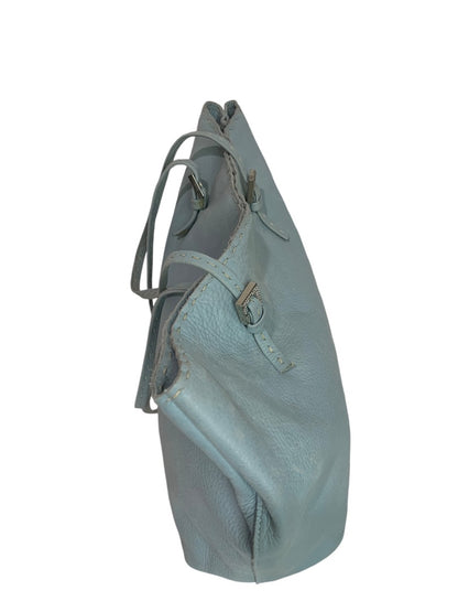 Carla Mancini Baby Blue Leather Tote Handbag Contrast Stitch