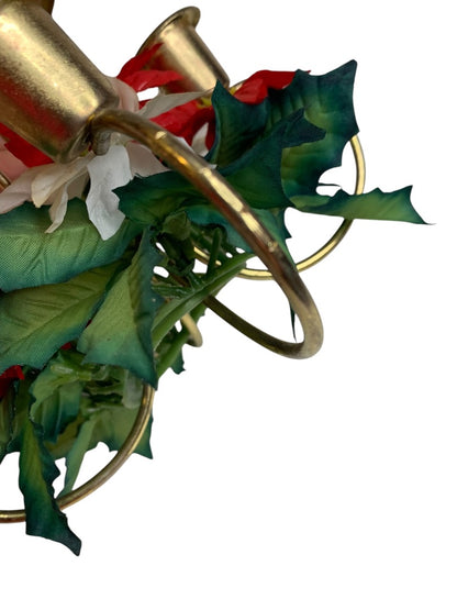 1960s Holiday Poinsettia 5 Taper Candle Holder Christmas Kitschy