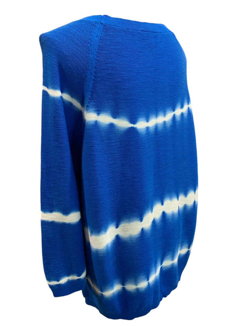 XL Talbots Womens Blue Tie Dye Pullover Casual Sweater 3/4 Sleeve