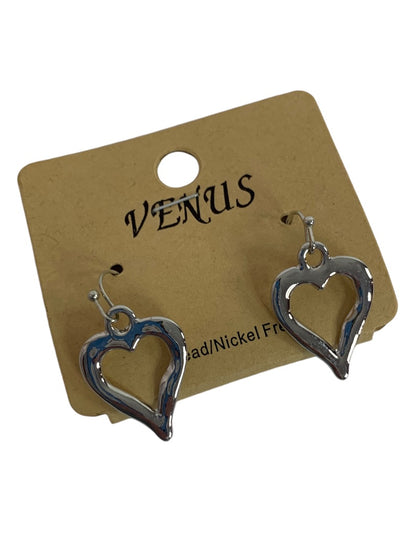 Venus Silvertone Heart Pierced Dangle 1.25 Inch Drop Earrings Hook