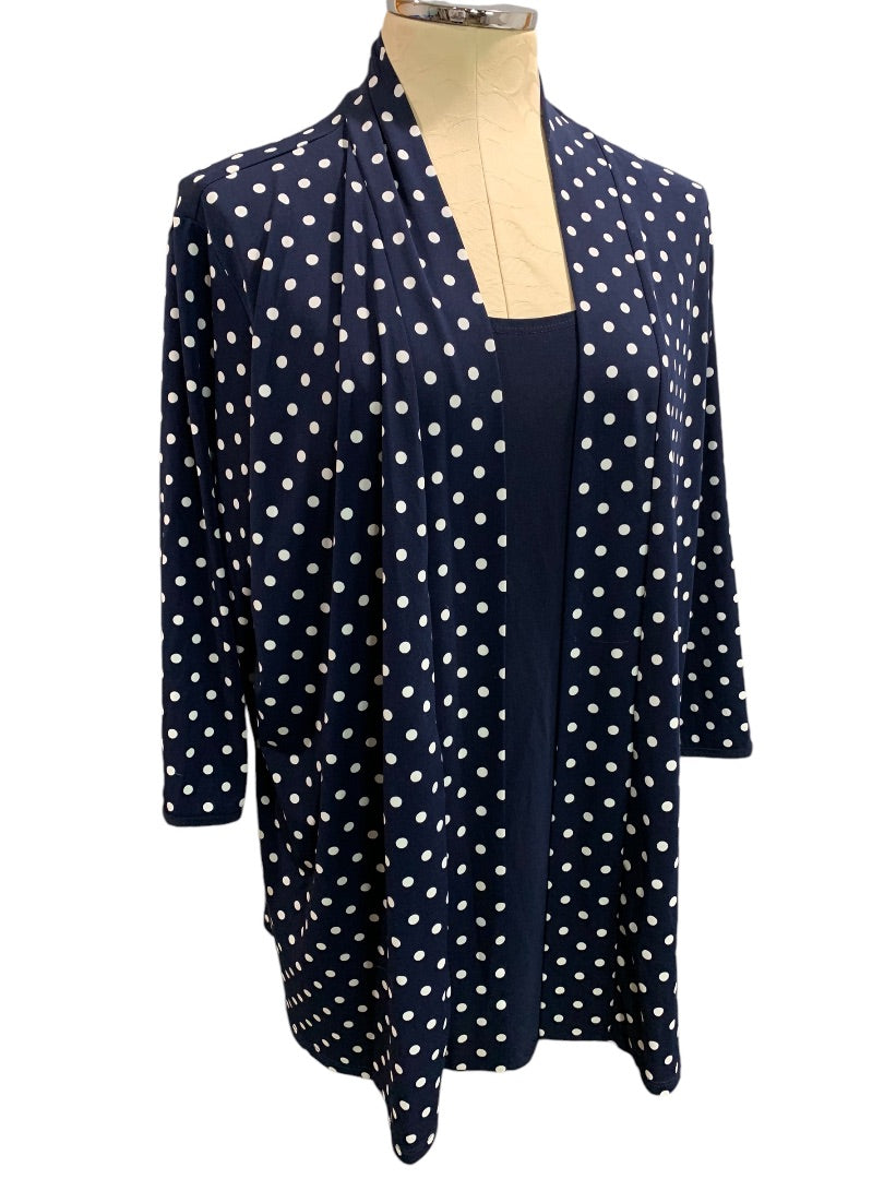 2X Liz McCoy Woman Navy Blue Polka Dot Layered Look Shirt Pullover