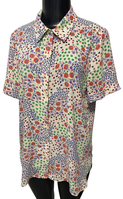 Large Rachel Zoe Womens Short Sleeve Button Up Shirt Blouse Floral