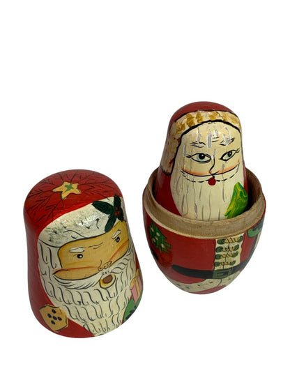 Vintage 1990s Santa Nesting Doll Matryoshka 5 Stacking Defects