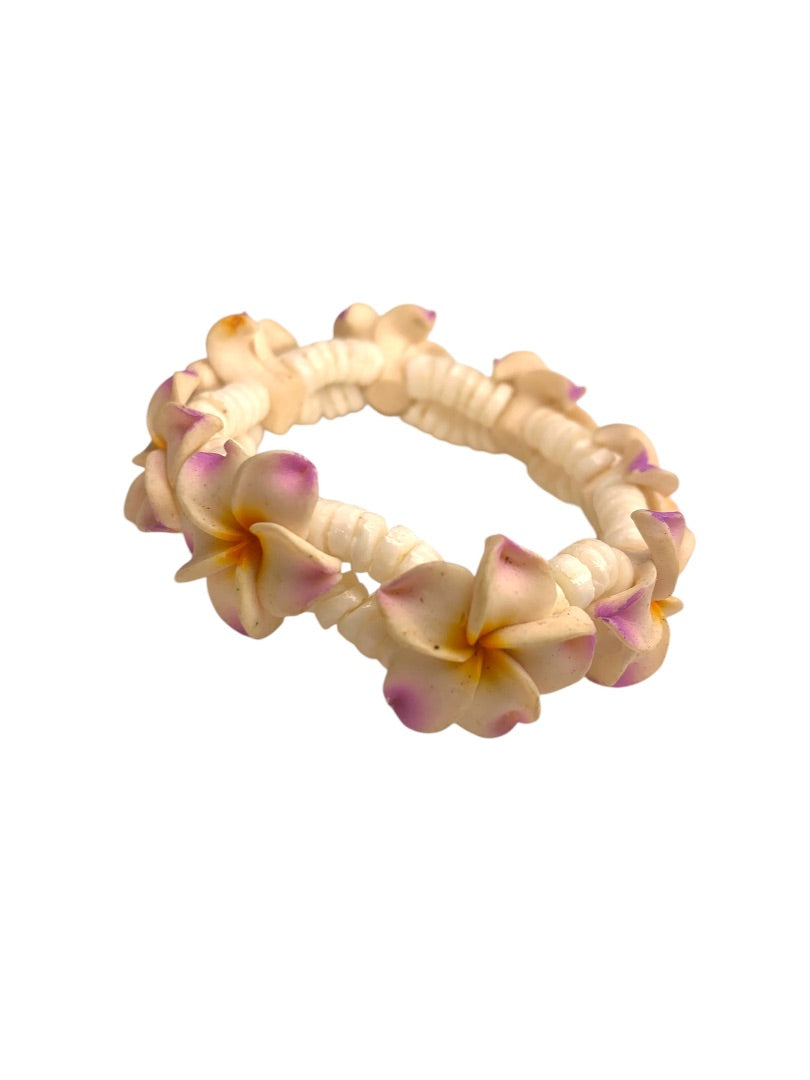 Plumeria Fimo Stretch Bracelet White Double Strand