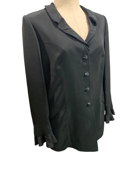 Size 14 Womens Lined Black Satin Jacket Blazer Ruffle Sleeve Hem