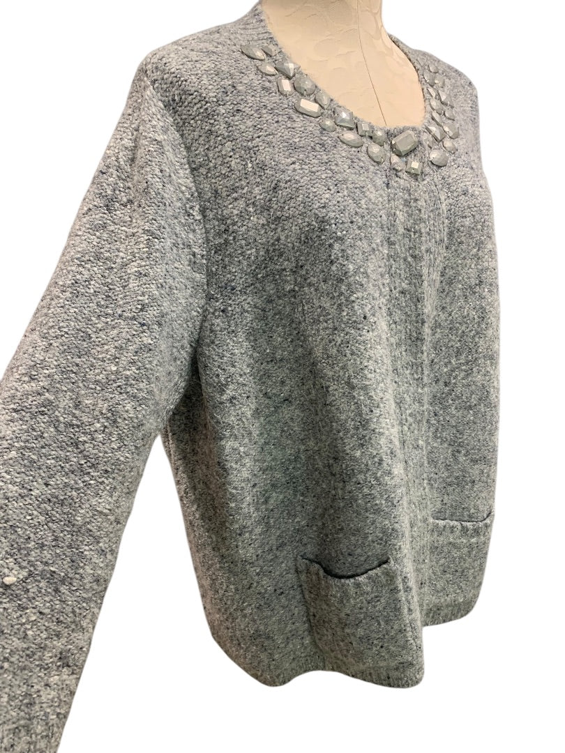 2X Ruby Rd Womens Gray Cardigan Embellished Neckline Pockets