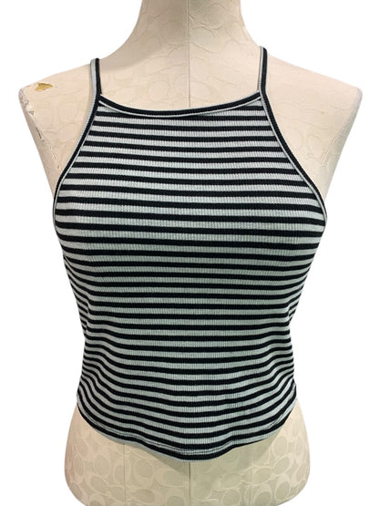 Medium WishList Junior Womens Gray Black Striped Crop Tank Shirt