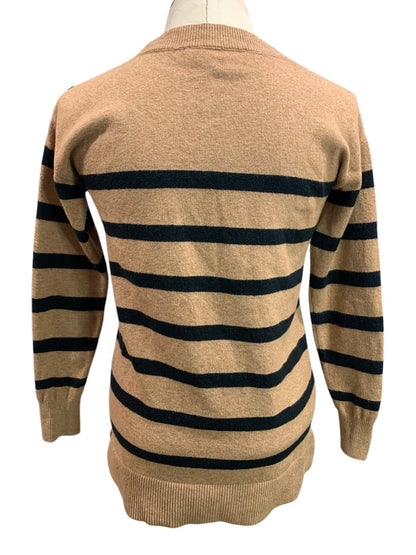 XXSP LOFT Petite Womens Cotton Blend Soft Brown Black Striped Sweater