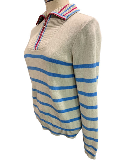 XS J.Crew Womens Striped Half Zip Pullover Sweater Retro BL765