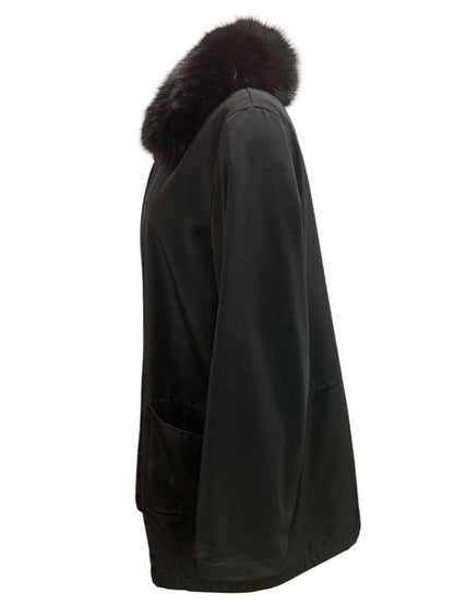 Large Fleet Street Womens Black Zip Up Jacket Fox Fur Removable Collar Water Resistant