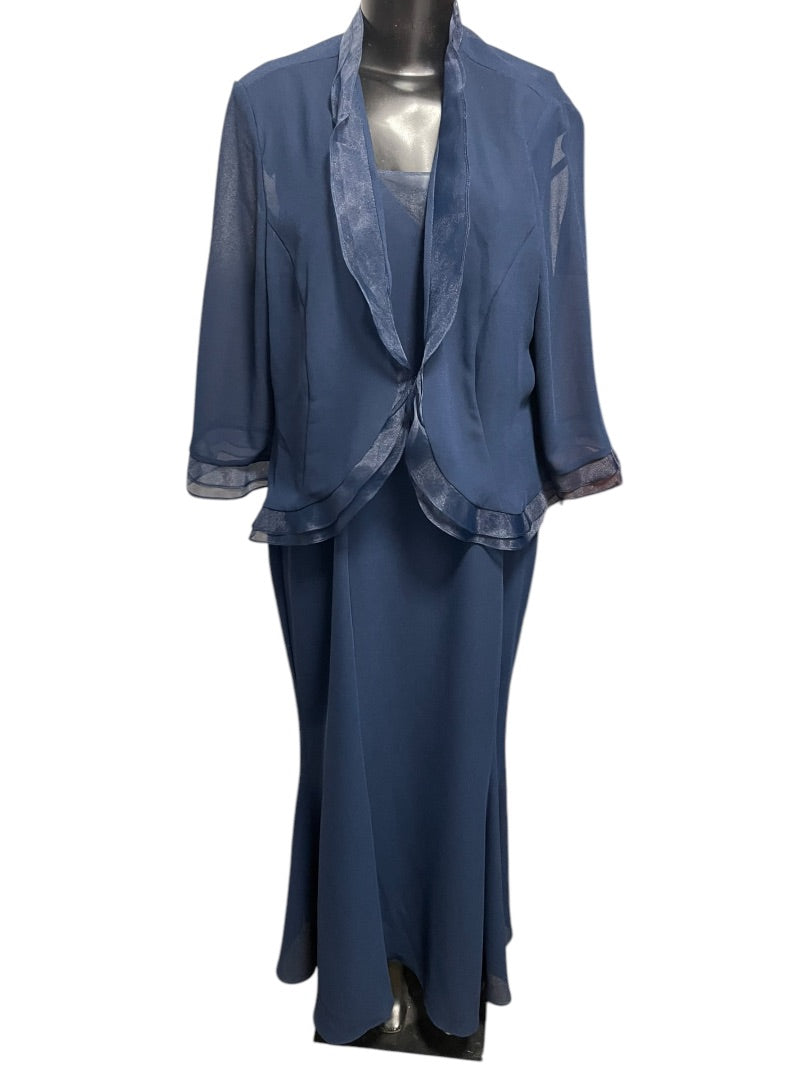 18 Jan's Boutique Eveningwear 2 Piece Full Length Dress & Jacket Navy