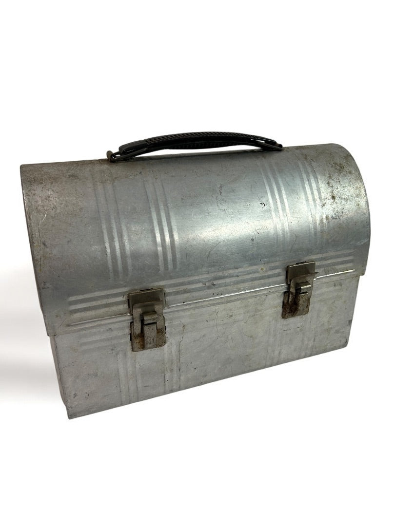 Vintage Dome Top Metal Lunch Box Silver Retro Miner