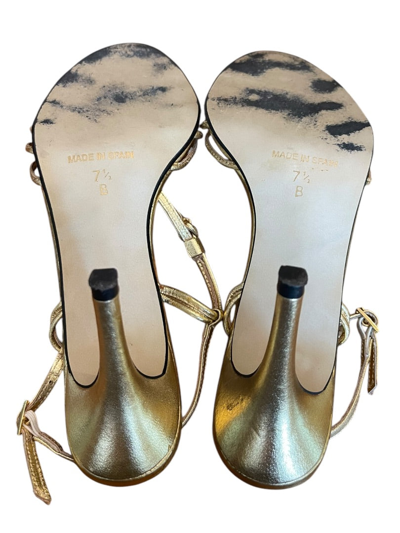 Size 7.5 Diego Sanz Spain Strappy Sandals Gold 3.5 Inch Heel