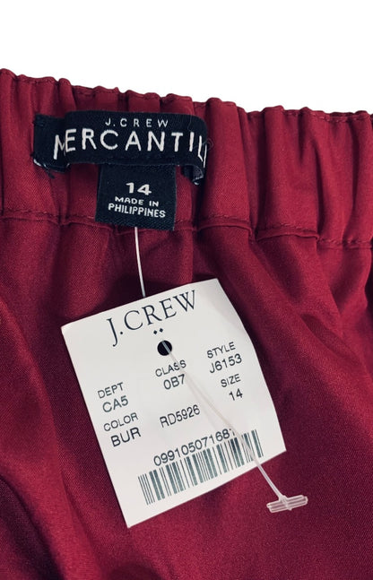 Size 14 J.Crew Flounce Mini Skirt Womens New Pull On Burgundy J6153