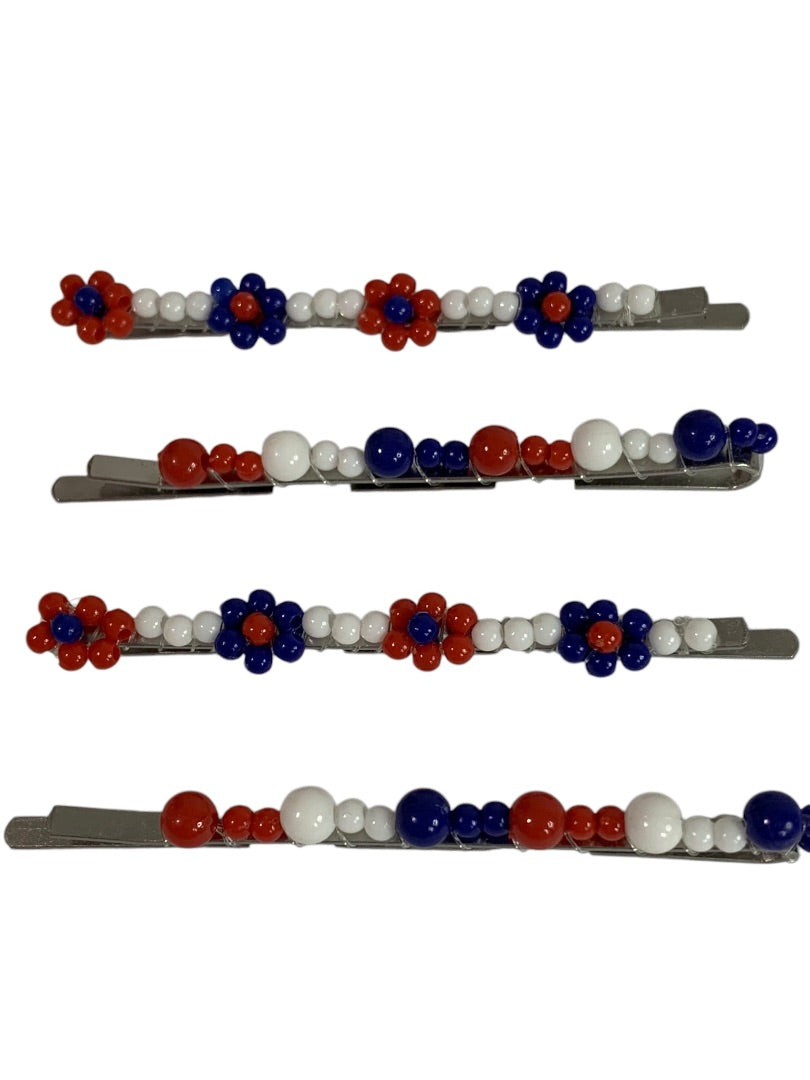 Claires New Set of 4 Patriotic Hair Bobby Pins Red White Blue