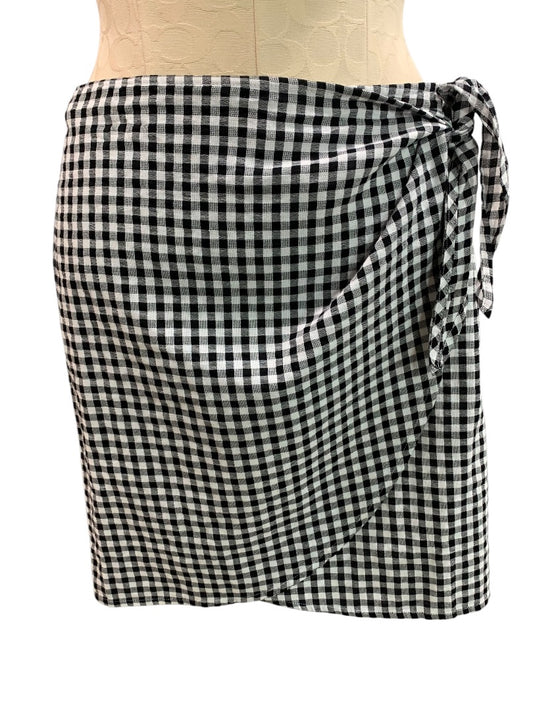 Size 6 Madewell New Wrap Skirt Black White Gingham Plaid