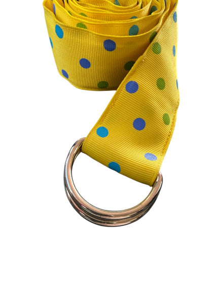 XL Womens D-Ring Ribbon Belt Preppy Yellow Polka Dot 1.5 Inch Width