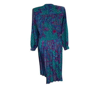 Size 14 Schrader Womens 1980s Polyester Dress Shoulder Pads Pleated Green Purple