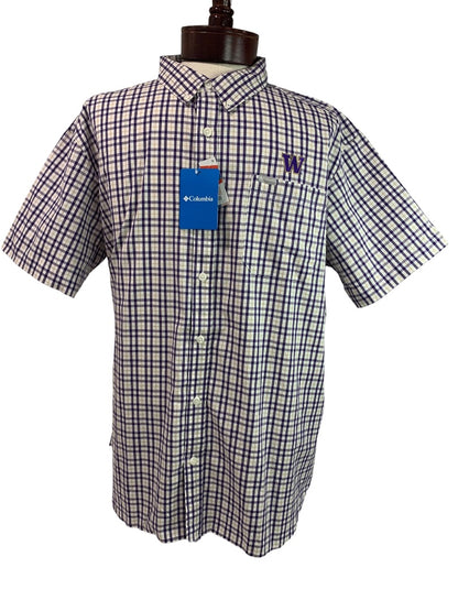 XL Columbia Mens New Washington Huskies Button Down Shirt Plaid