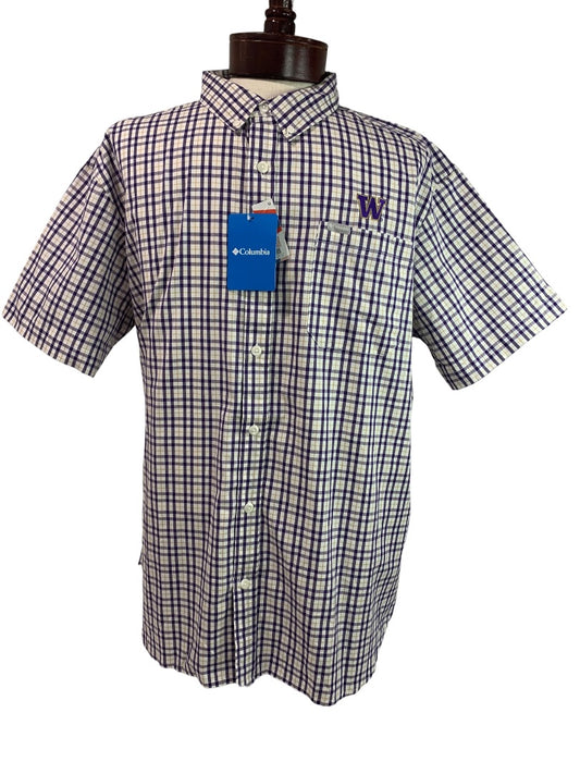 XL Columbia Mens New Washington Huskies Button Down Shirt Plaid