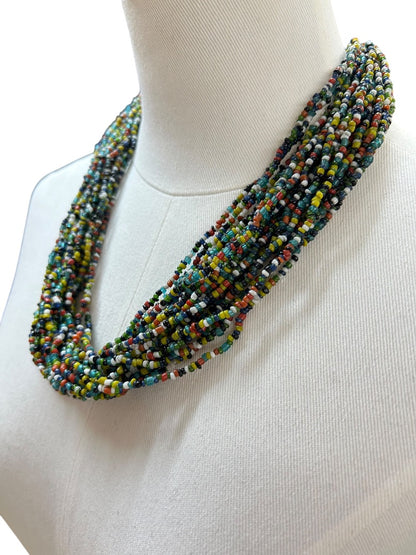 Multistrand Statement Seed Bead Necklace Twish Button Closure 23 Inch