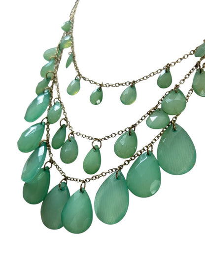 Goldtone Green Statement Tiered Necklace Acrylic Faceted 18-20 Inch