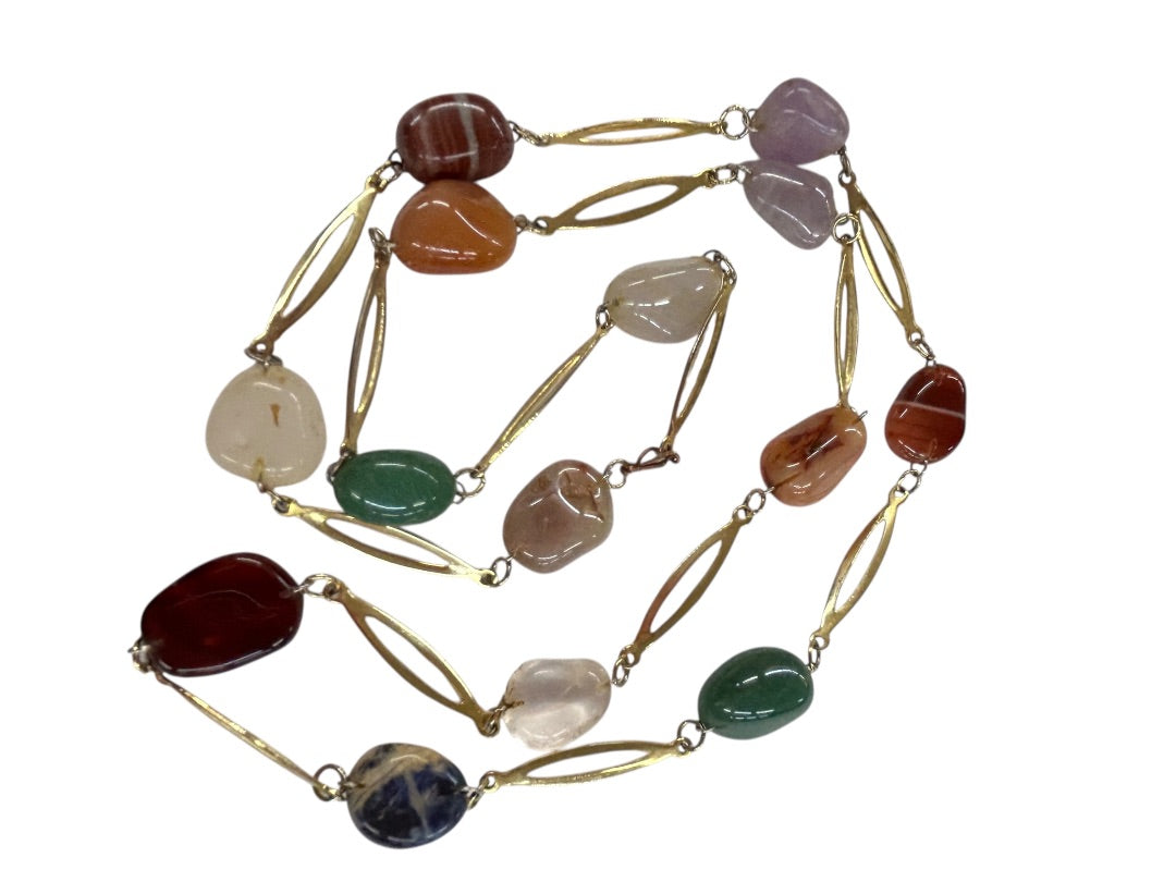 Goldtone and Assorted Stone Necklace 32 Inch Overhead No Clasp