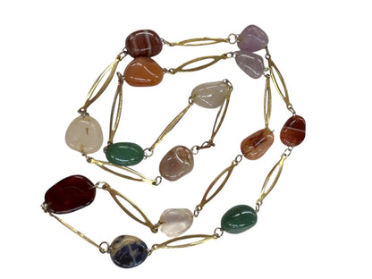 Goldtone and Assorted Stone Necklace 32 Inch Overhead No Clasp