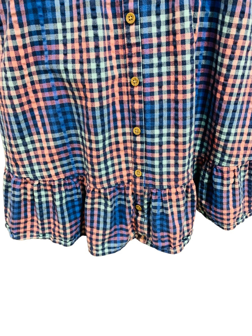 Large (10/12) So Girls Checked Sudress Blue Pink Ruffle Hem