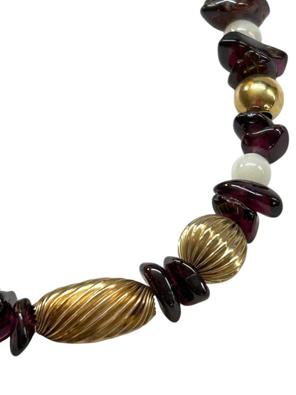 Garnet Chip Bead 14k Gold Filled Spacers Bracelet 7.5 Inch Spring Closure