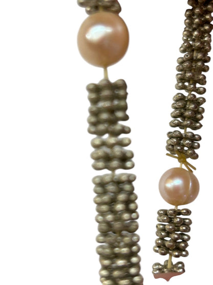 Stretch Bracelet Silvertone Faux Pearl Beaded