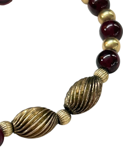 Goldtone Purple Beaded Bracelet Spring Clasp 7 Inch