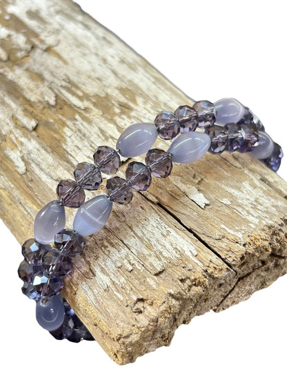 Adjustable Wire Wrap Bracelet Purple Lavender Beaded