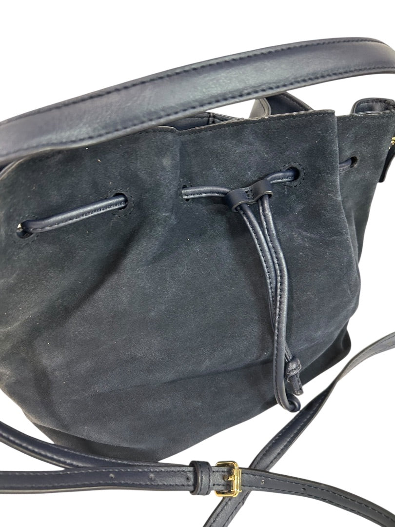 Talbots Blue Suede Drawstring Bucket Bag Purse Top Handle and Strap