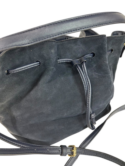 Talbots Blue Suede Drawstring Bucket Bag Purse Top Handle and Strap