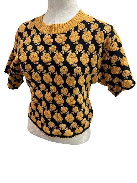 XS Urban Outfitters Retro Rosa Sweater Tee Gold Black Sparkle